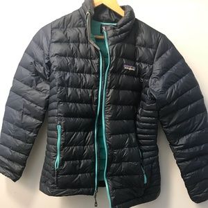 Patagonia Black Puffer Jacket with Teal Accents